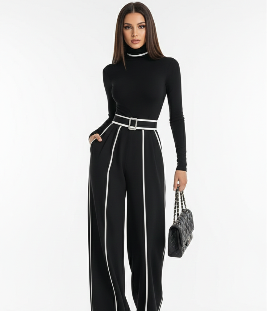 Emma | Conjunto elegante de dos piezas con cuello alto y pantalón ancho