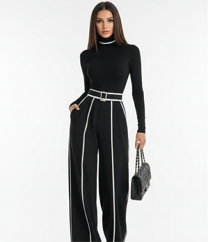 Emma | Conjunto elegante de dos piezas con cuello alto y pantalón ancho