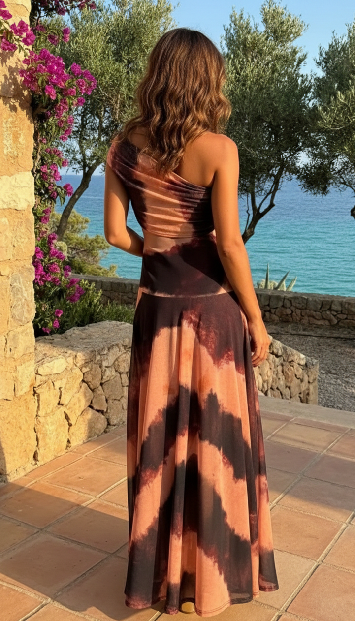 Vestido Toledo Estampado Naranja y Marrón