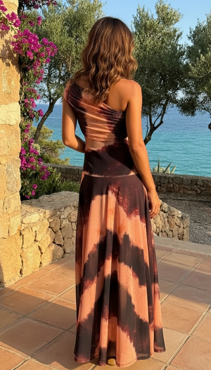 Vestido Toledo Estampado Naranja y Marrón