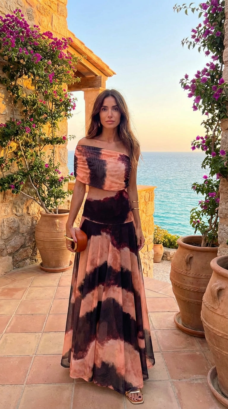 Vestido Toledo Estampado Naranja y Marrón