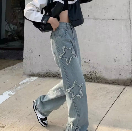 Vaqueros asimétricos Estrellas en Denim Claro