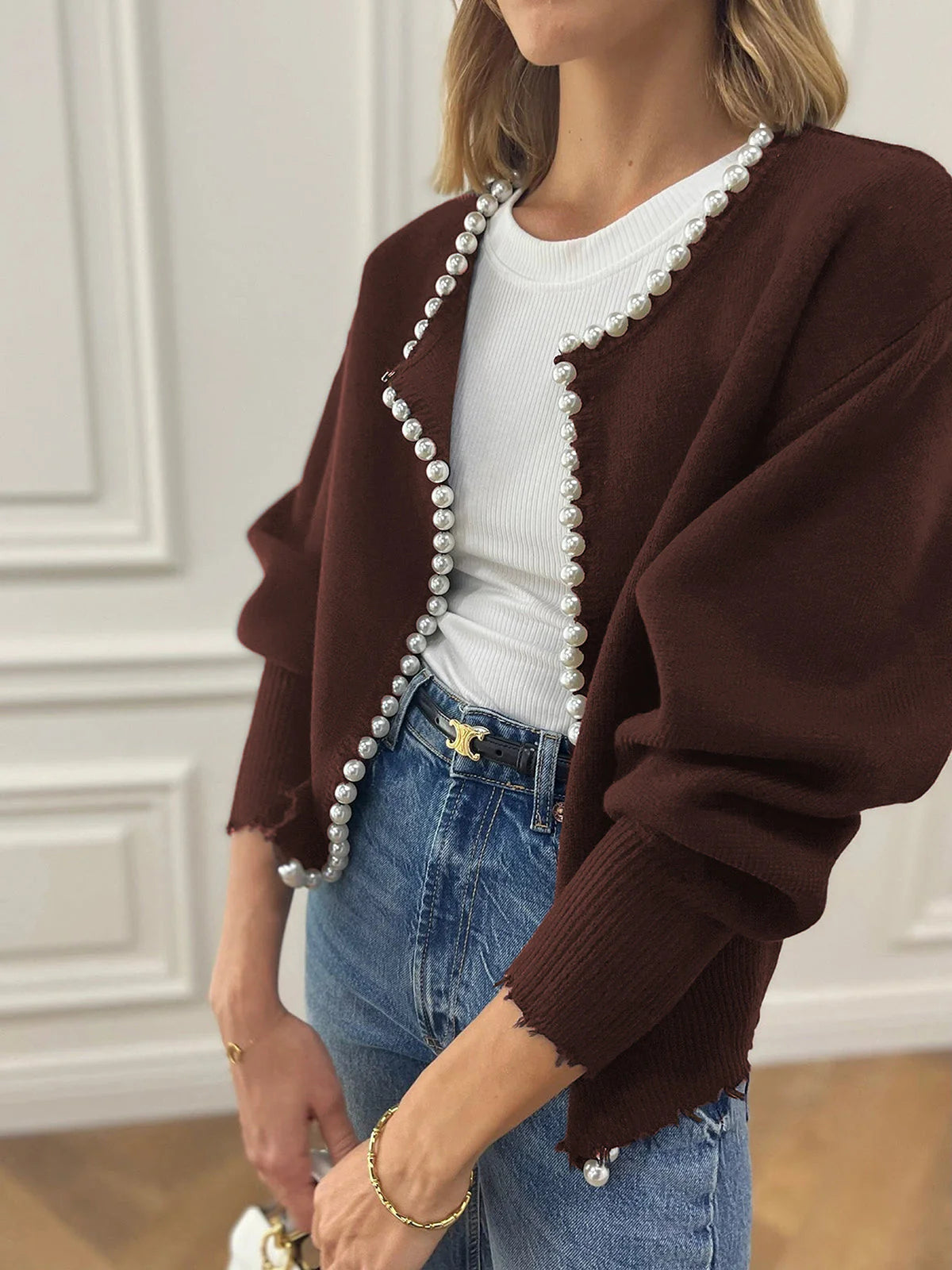 Beatrice | Cardigan Rasgado con Perlas