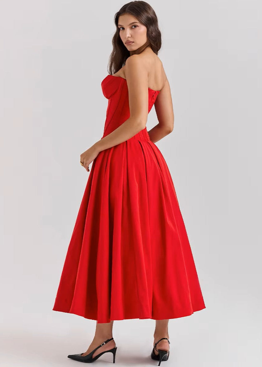 VALENTINA · VESTIDO MIDI CON COPAS ESTILO CORSET Y FALDA AL VUELO